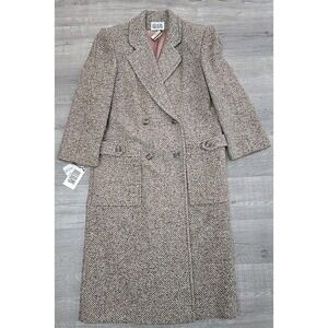 NWT Vintage Bill Blass 100% Wool Peabody Trench Coat Style 333 Heathered Tweed
